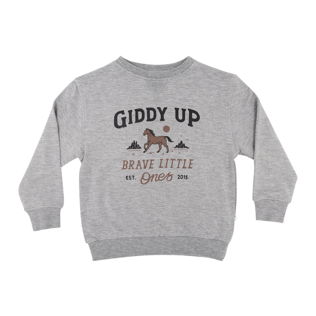 Giddy Up Dark Heather Gray Bamboo French Terry Pullover