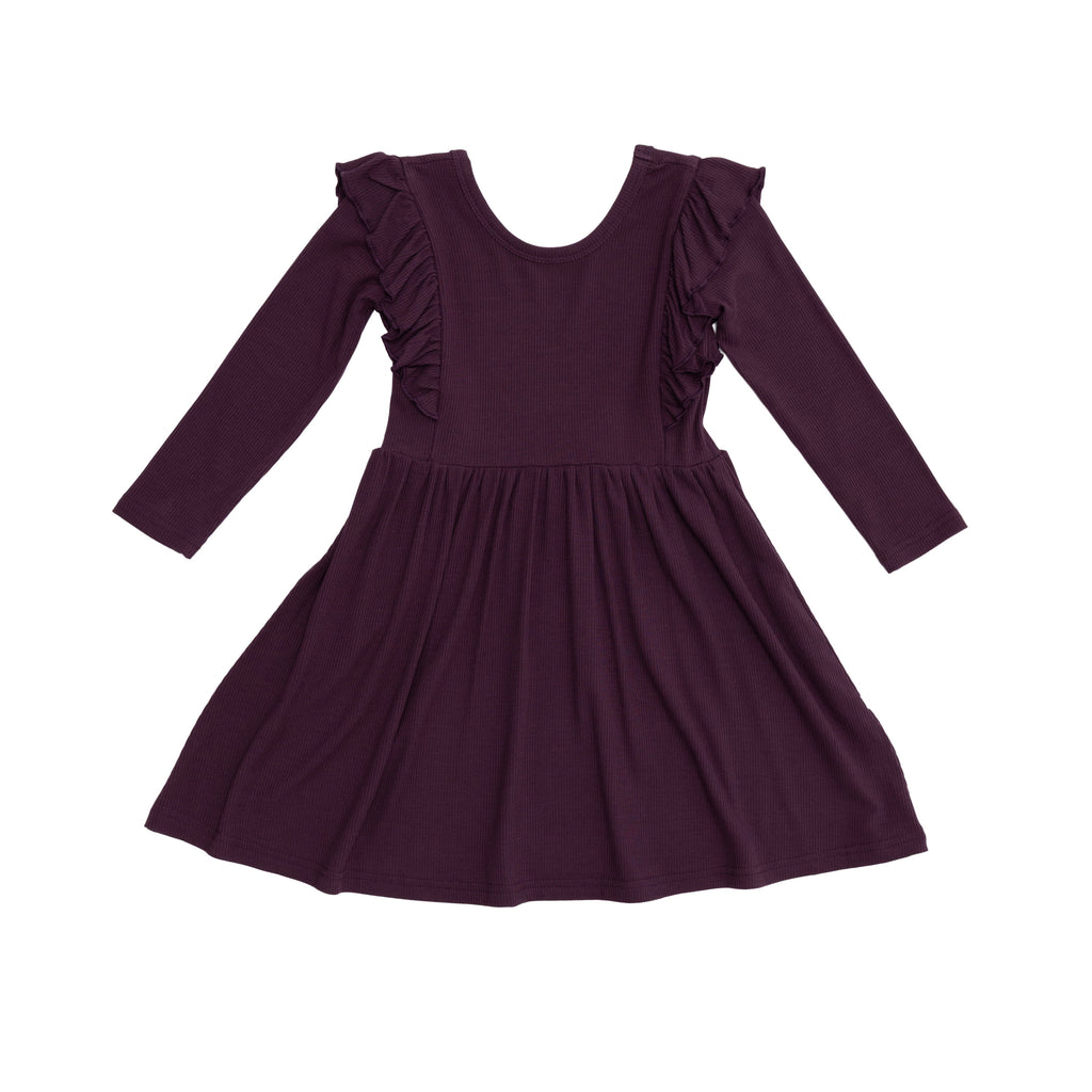 Mulberry Small Ribbed Ruffle Long Sleeve Dress