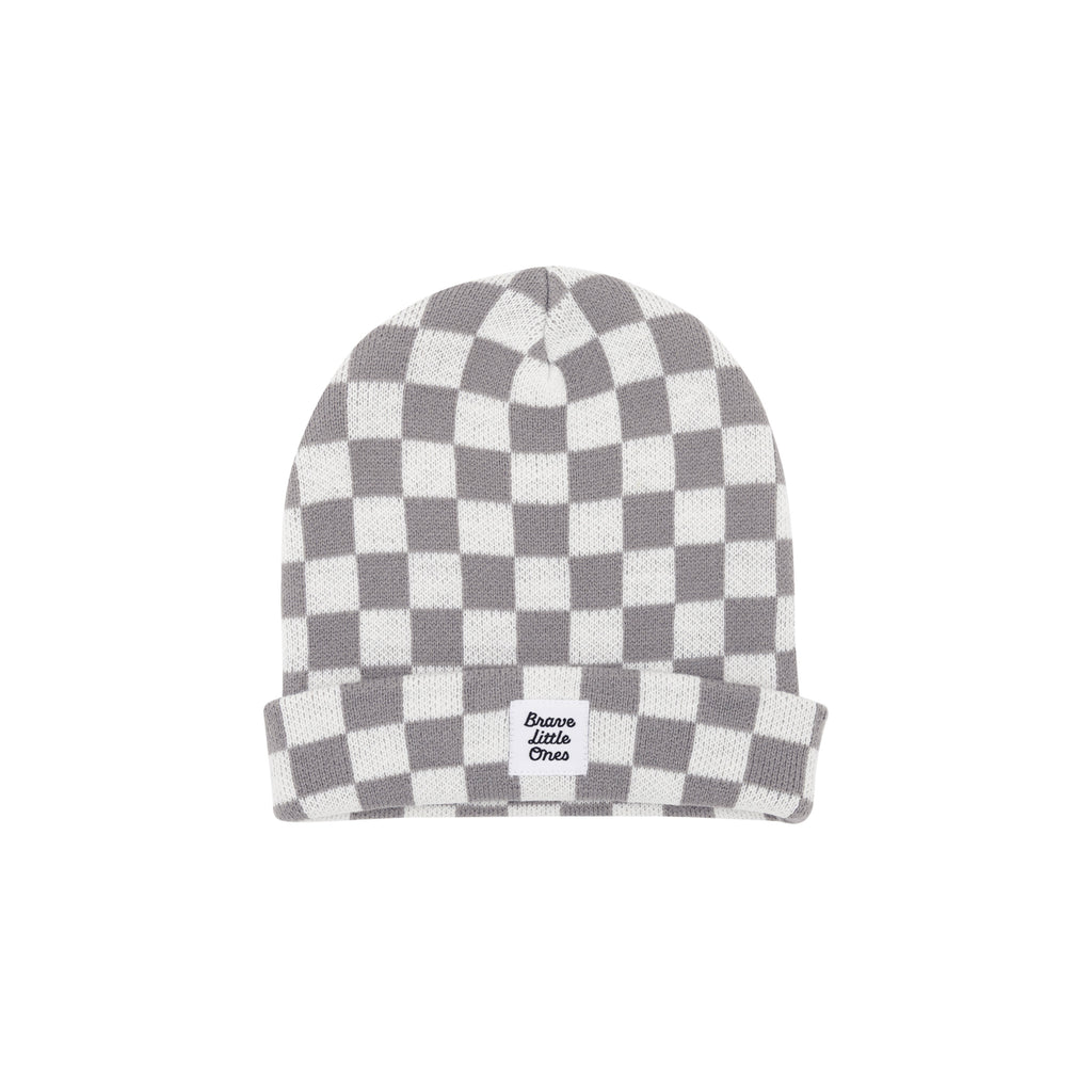 Gray Checkered Knit Beanie