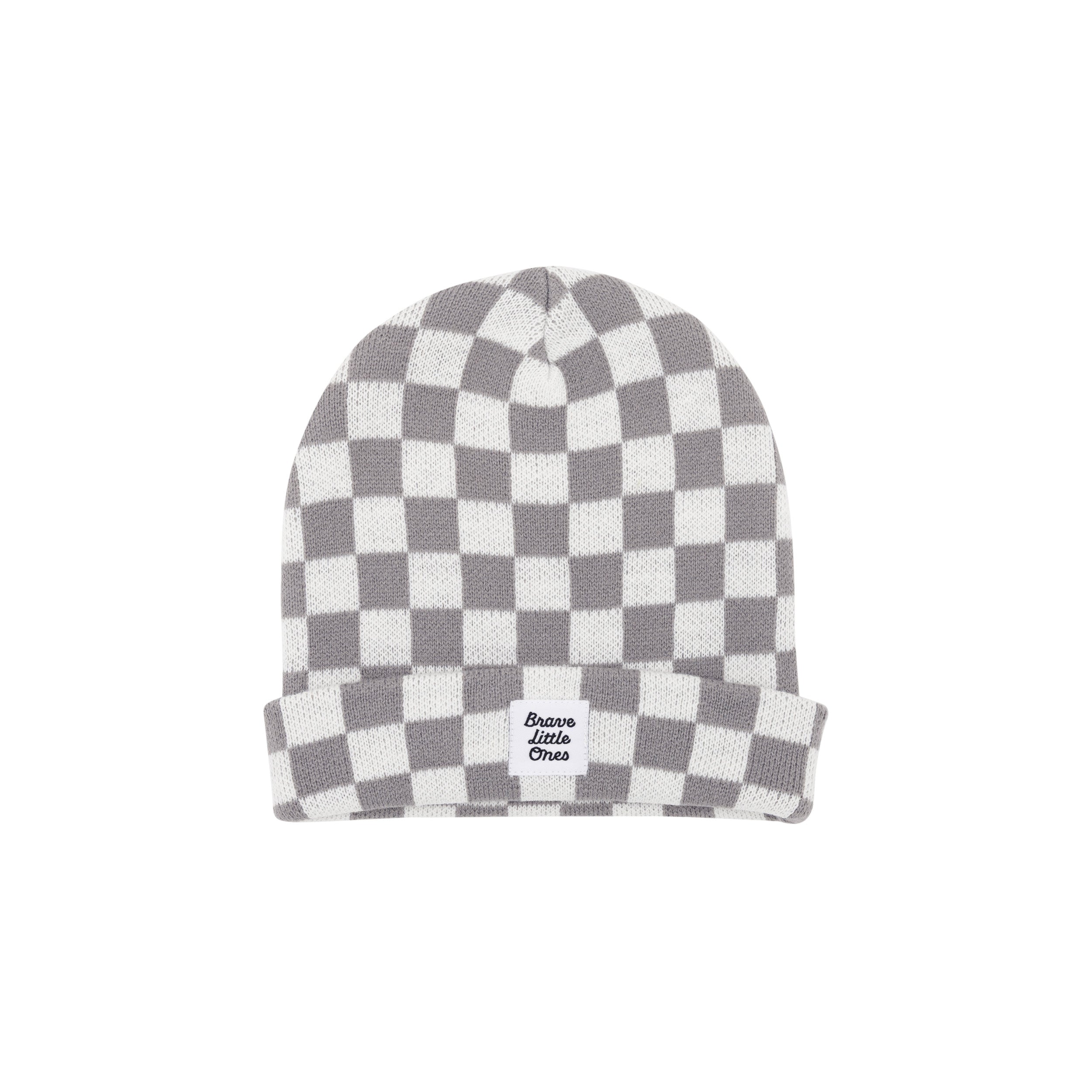 Gray Checkered Knit Beanie