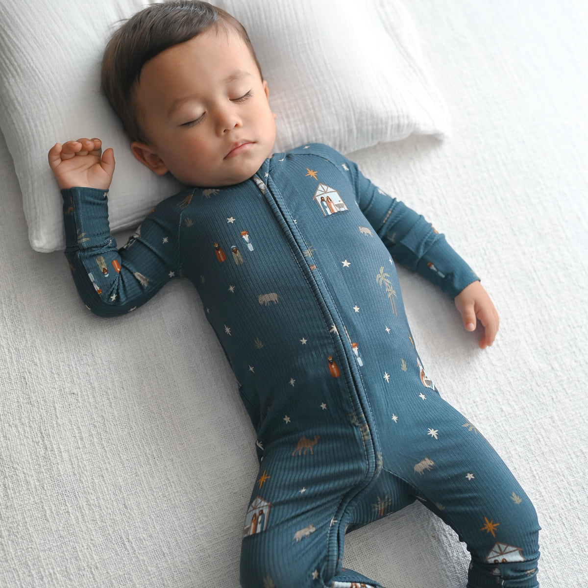 Nativity Blue Small Ribbed Zip Romper