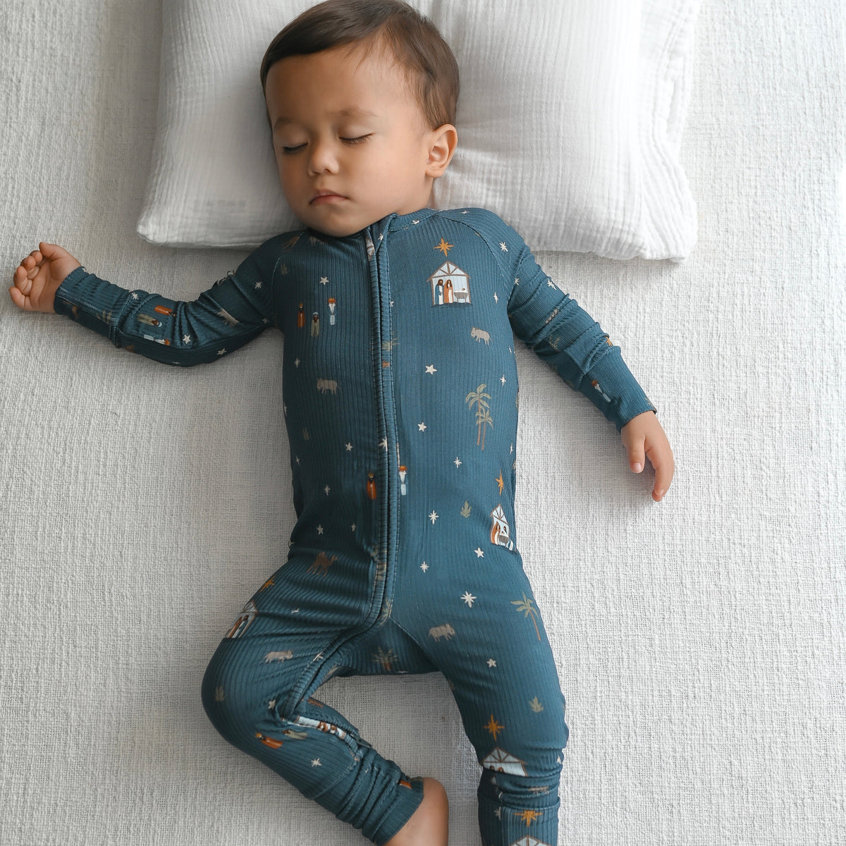Nativity Blue Small Ribbed Zip Romper
