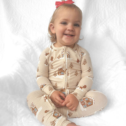 Gingerbread Small Ribbed Zip Romper