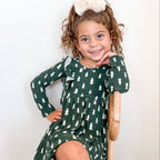 Christmas Trees Small Ribbed Ruffle Long Sleeve Dress