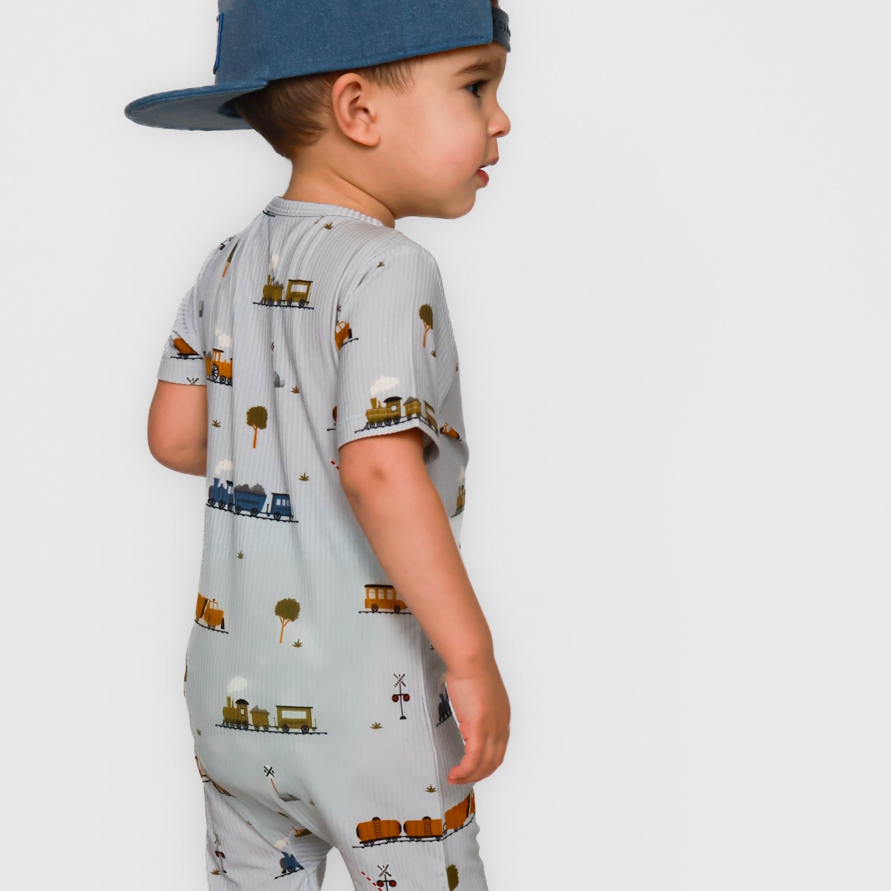 Trains Small Ribbed Summer Zip Romper