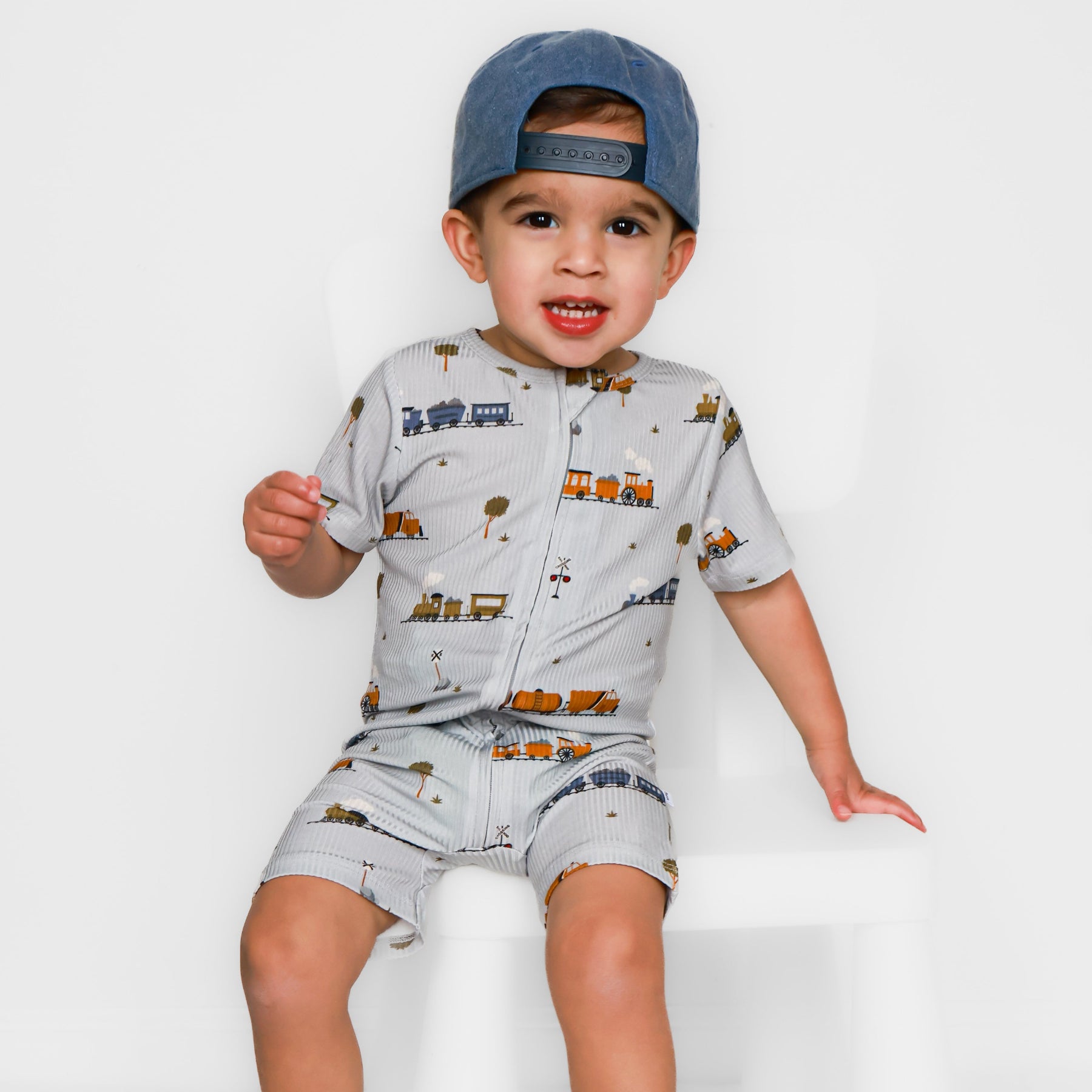 Trains Small Ribbed Summer Zip Romper
