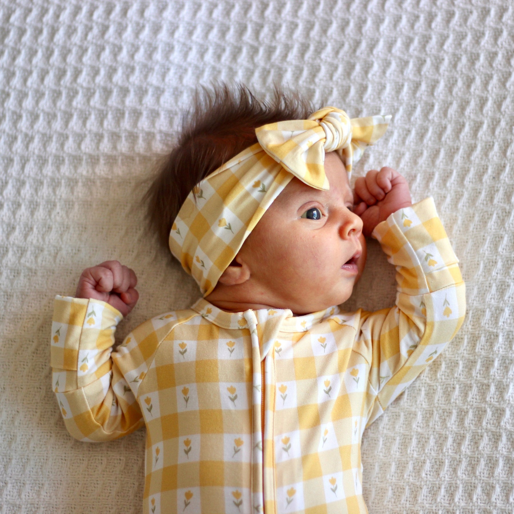 Yellow Gingham Tulip Zip Romper