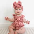 Mauve Floral Small Ribbed Flutter Sleeve Romper