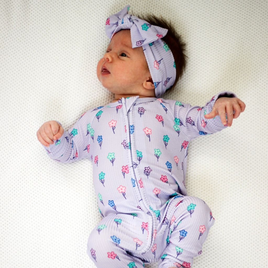 Lilac Daisies Small Ribbed Zip Romper