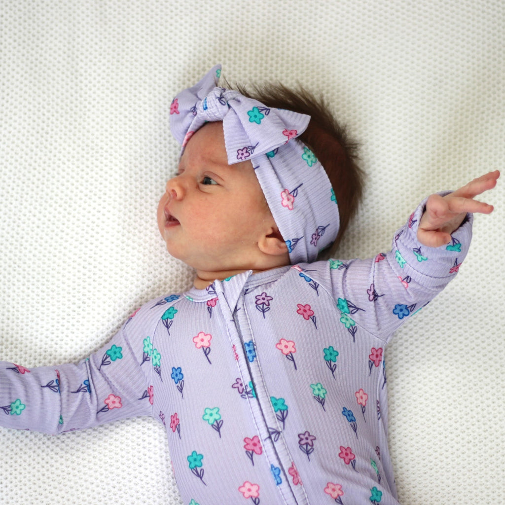 Lilac Daisies Small Ribbed Zip Romper