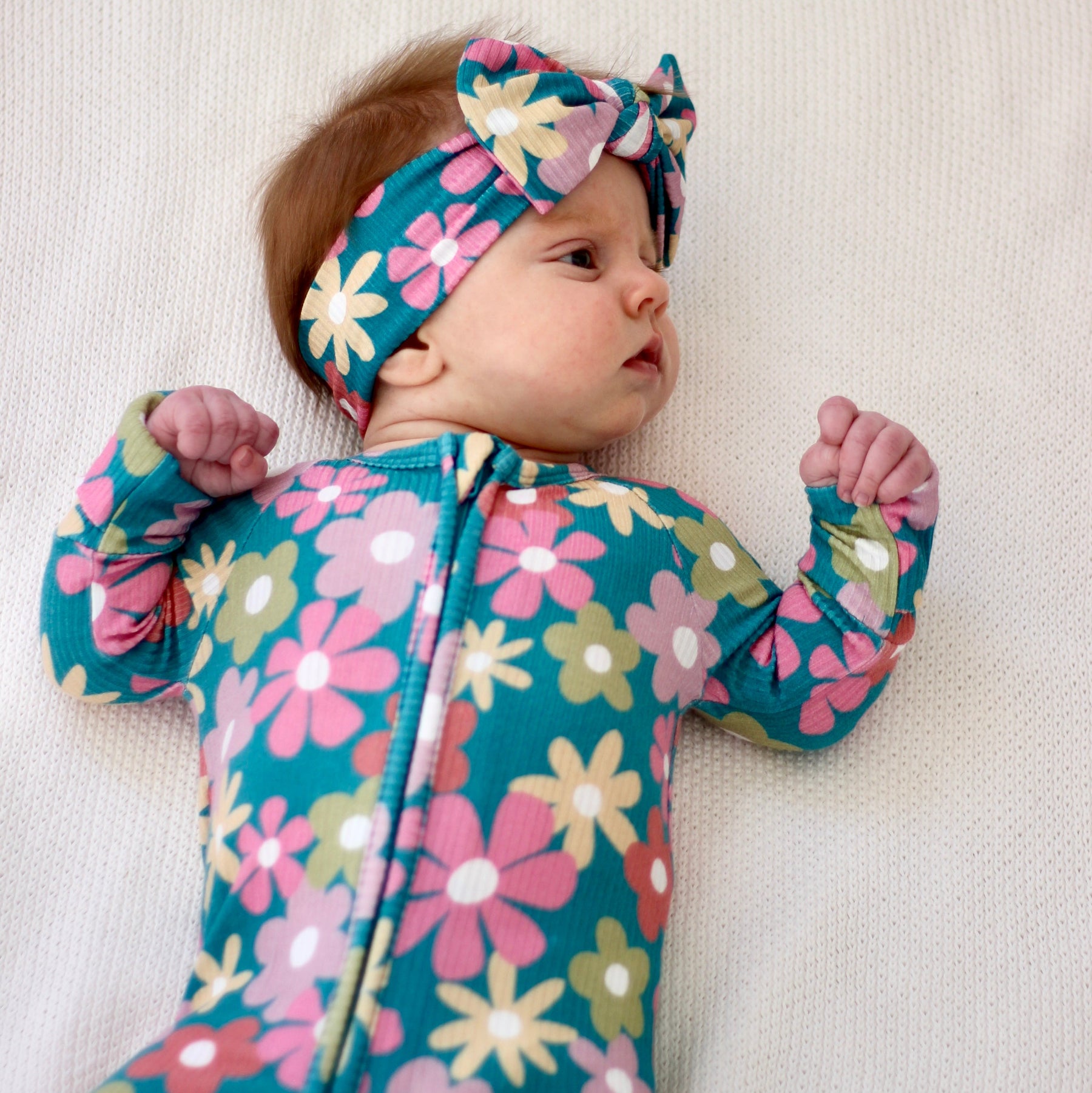 Retro Daisies Small Ribbed Zip Romper