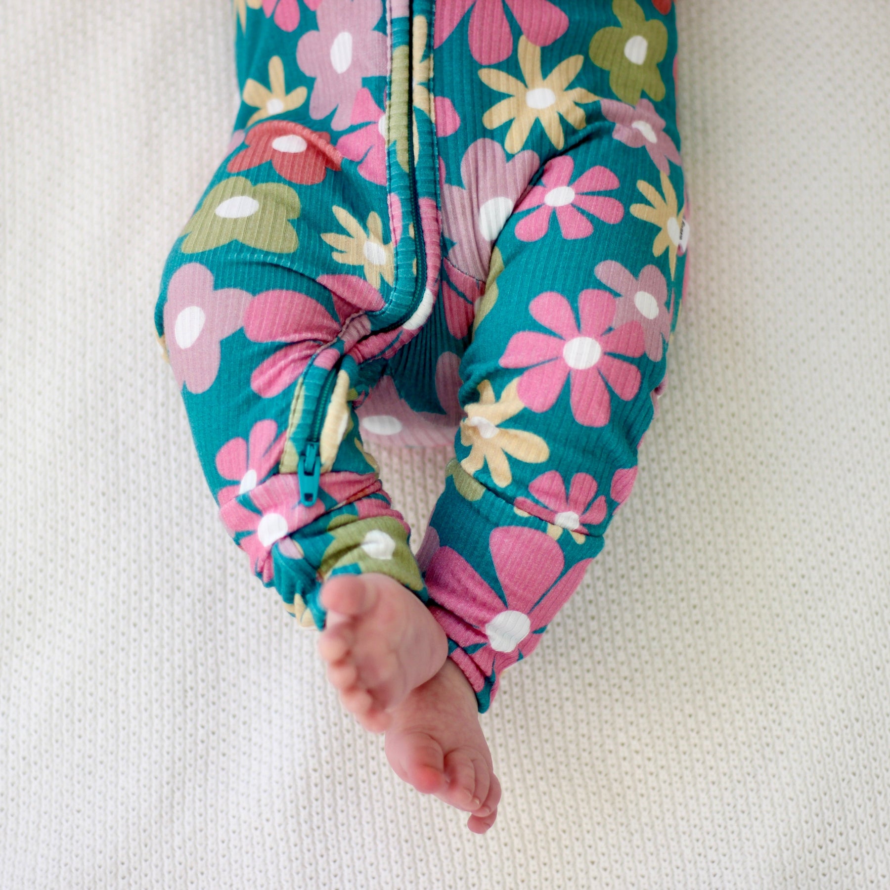 Retro Daisies Small Ribbed Zip Romper