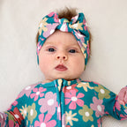 Retro Daisies Small Ribbed Bow