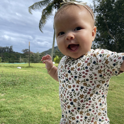 Cream Floral Summer Zip Romper