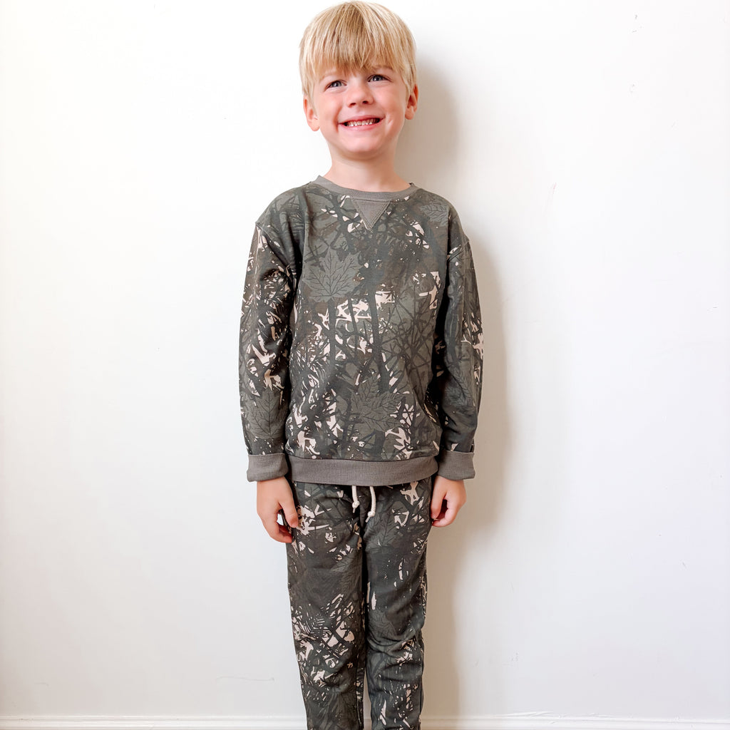 Woodland Camo Bamboo French Terry Pullover & Jogger Set
