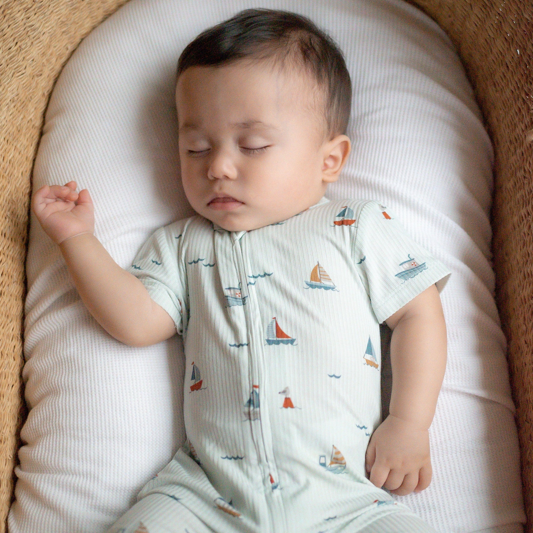 Nautical Boats Small Ribbed Summer Zip Romper