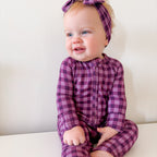 Plum Gingham Small Ribbed Zip Romper