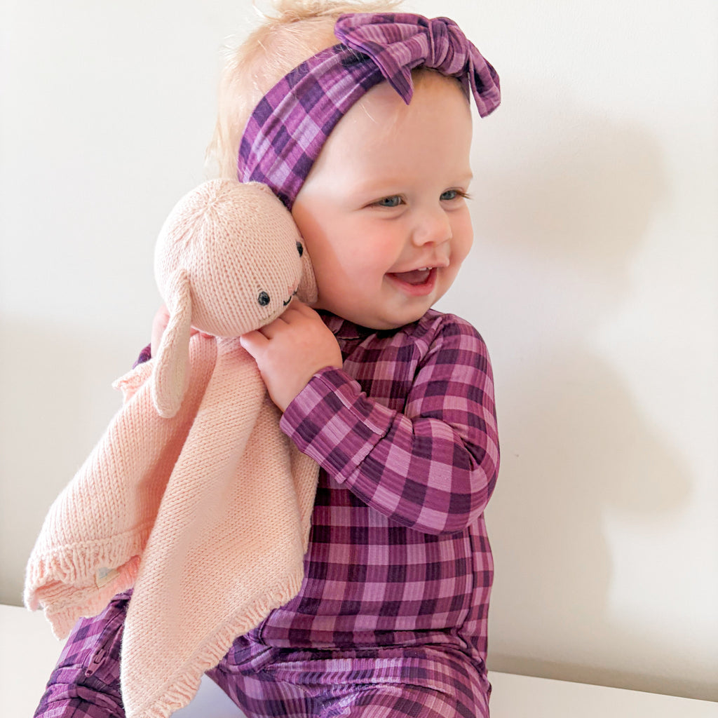 Plum Gingham Small Ribbed Zip Romper