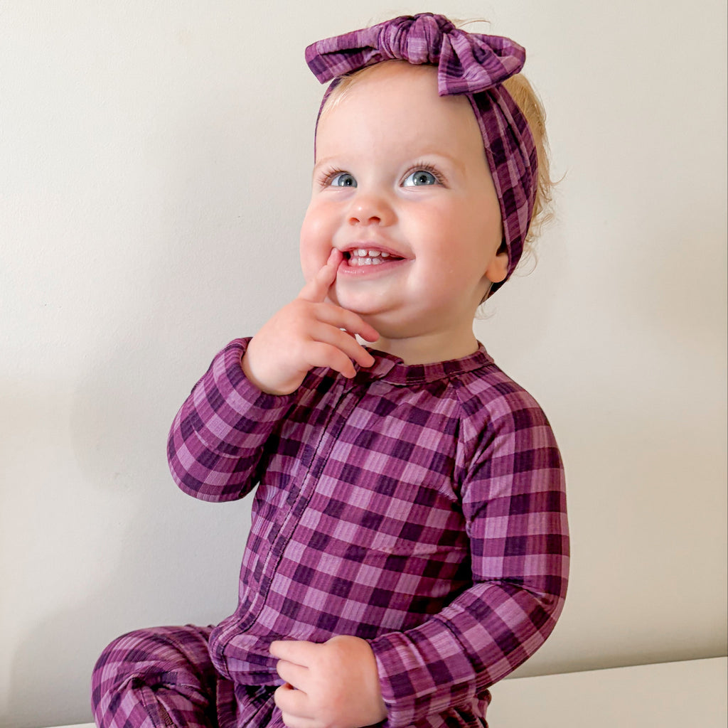 Plum Gingham Small Ribbed Zip Romper