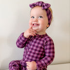 Plum Gingham Small Ribbed Zip Romper