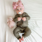 Olive Small Ribbed Zip Romper