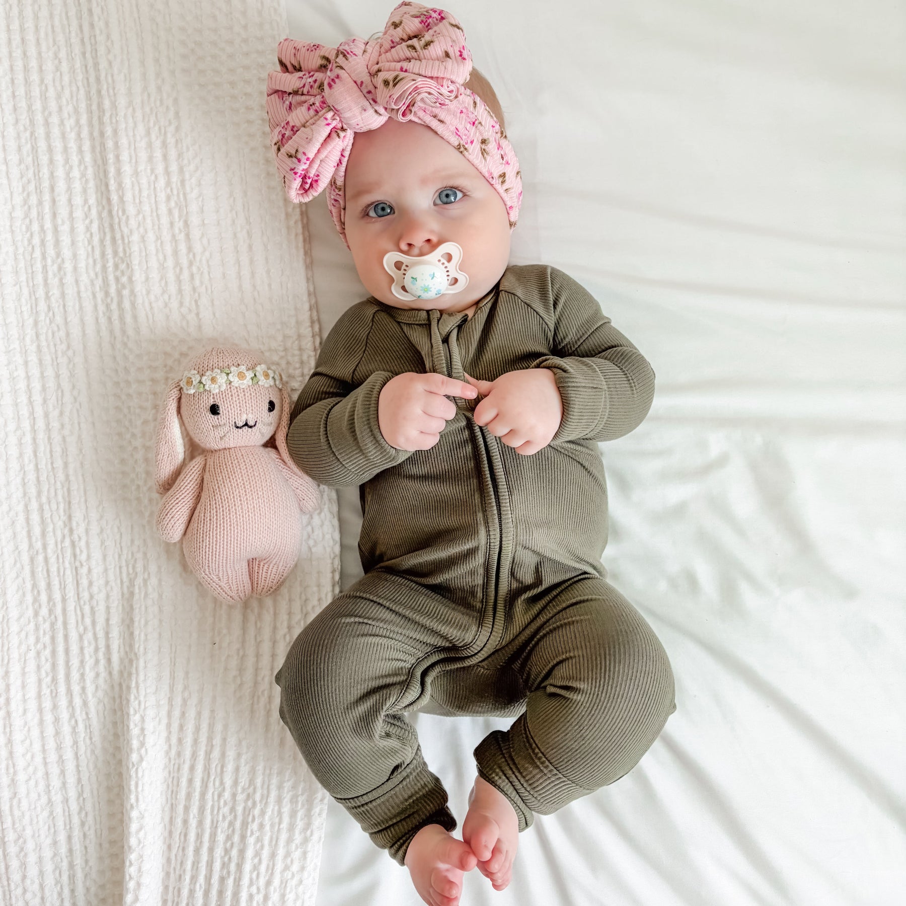 Olive Small Ribbed Zip Romper