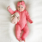 Peony Pink Small Ribbed Zip Romper