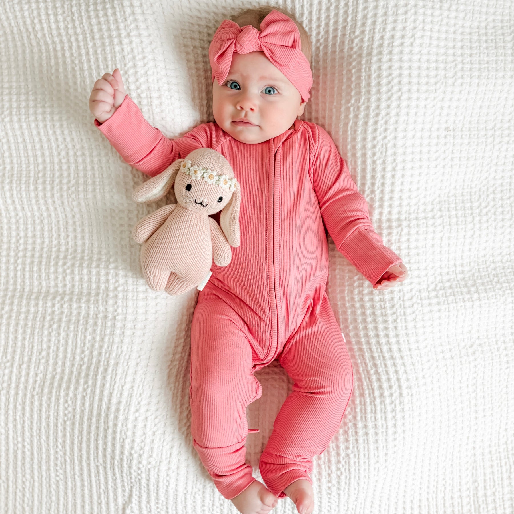 Peony Pink Small Ribbed Zip Romper