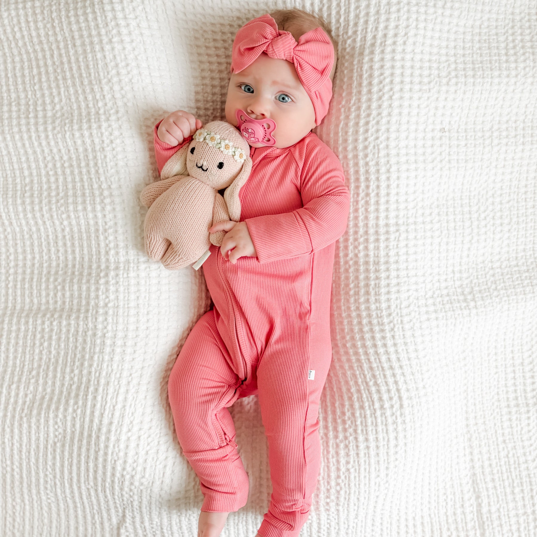 Peony Pink Small Ribbed Zip Romper