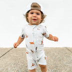 Cats Gray Small Ribbed Summer Zip Romper