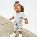 Cats Gray Small Ribbed Summer Zip Romper