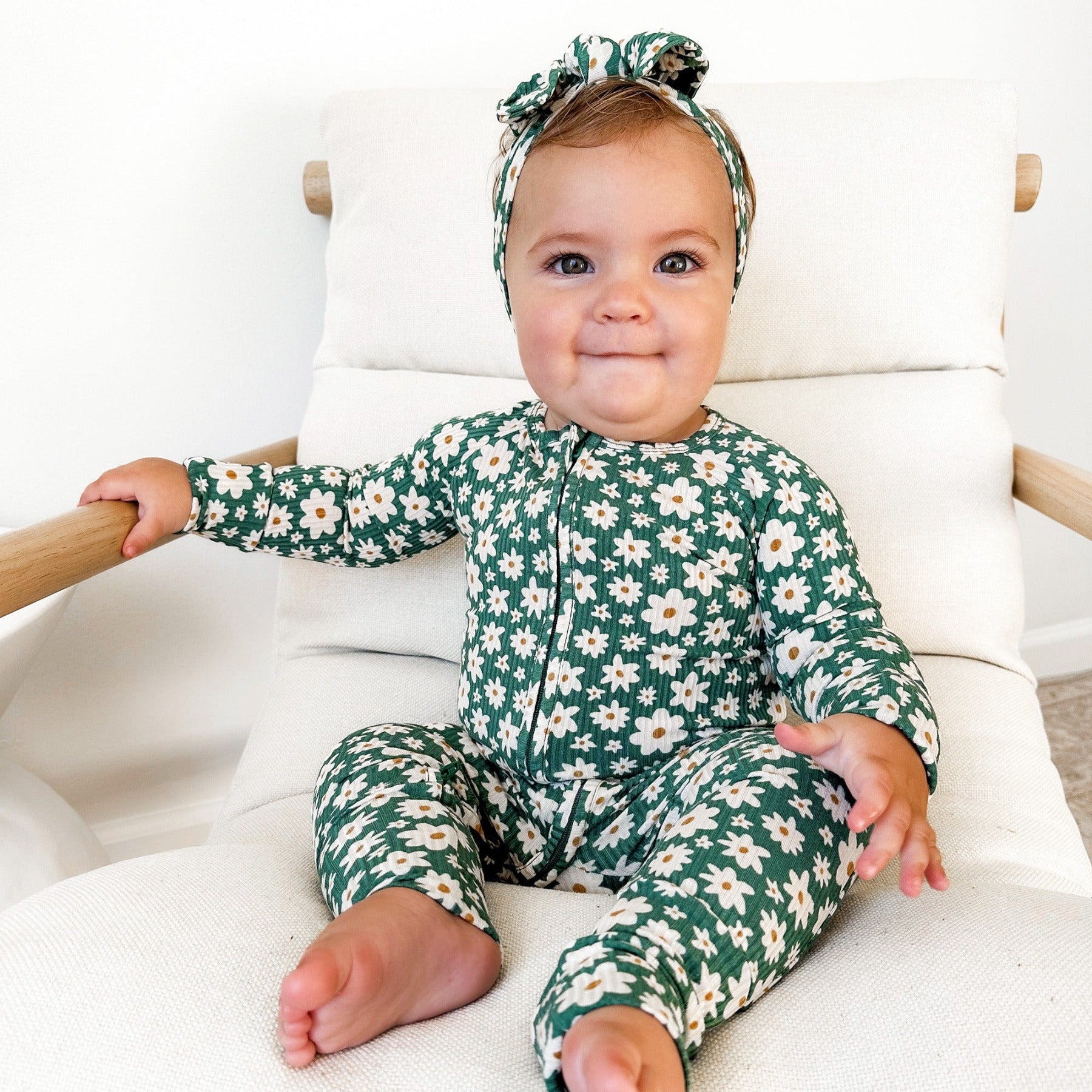 Green Floral Small Ribbed Zip Romper