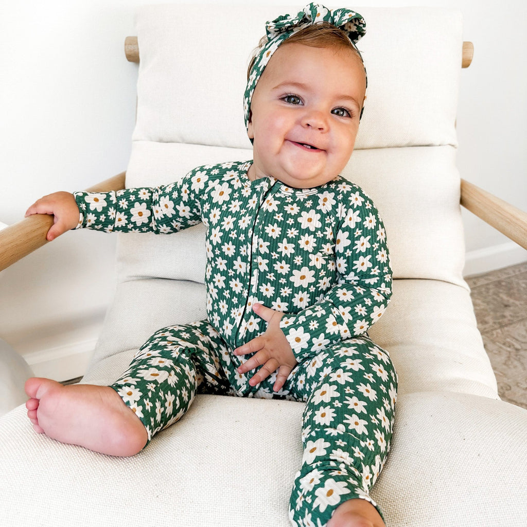 Green Floral Small Ribbed Zip Romper