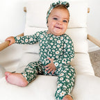 Green Floral Small Ribbed Zip Romper