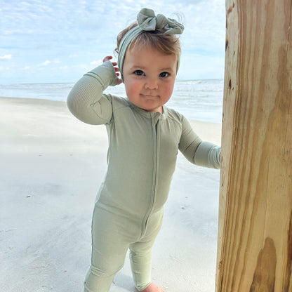 Dusty Sage Small Ribbed Zip Romper