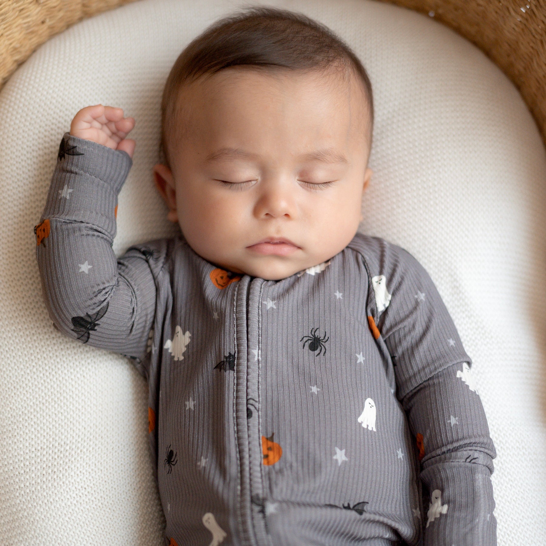 Halloween Boo Crew Small Ribbed Zip Romper
