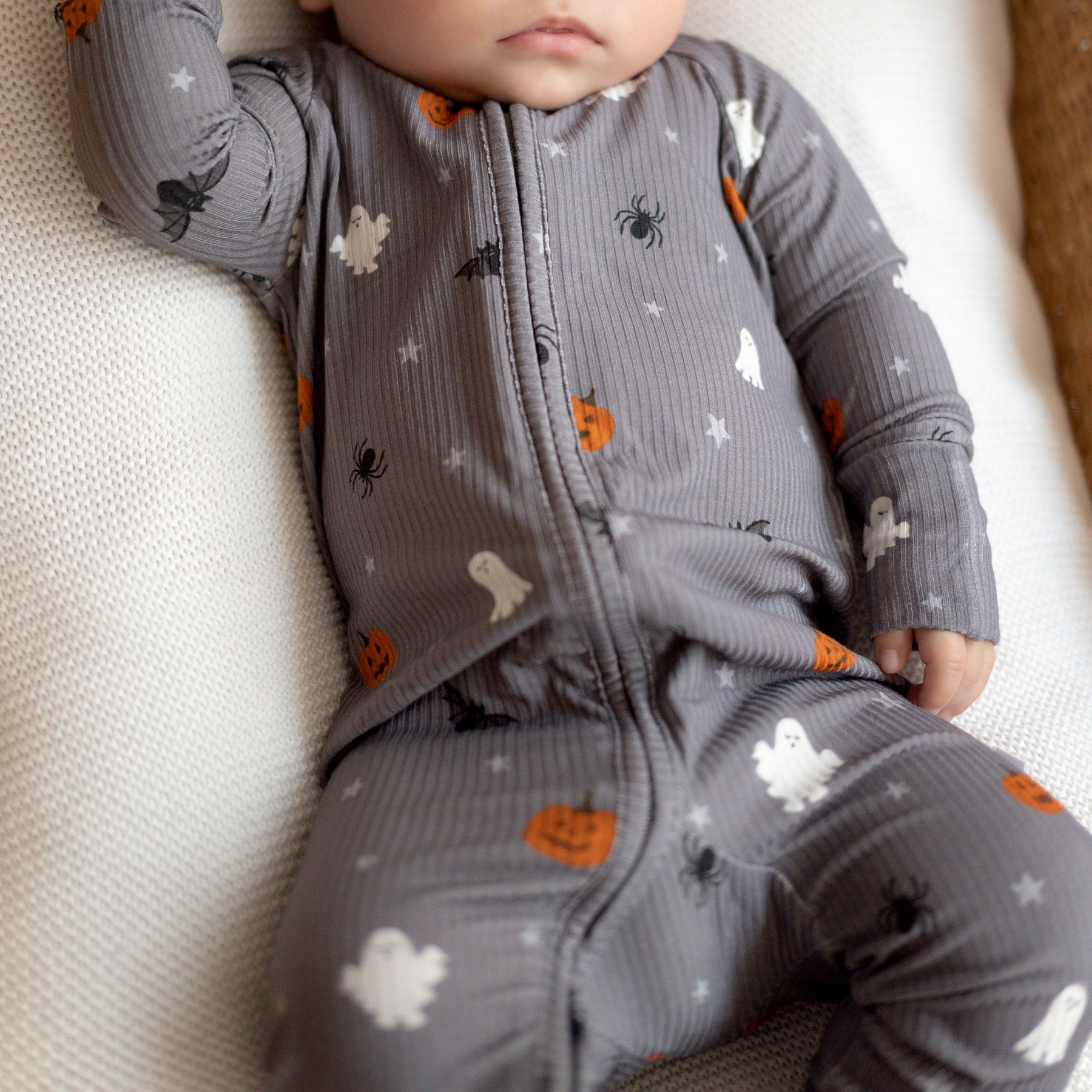 Halloween Boo Crew Small Ribbed Zip Romper