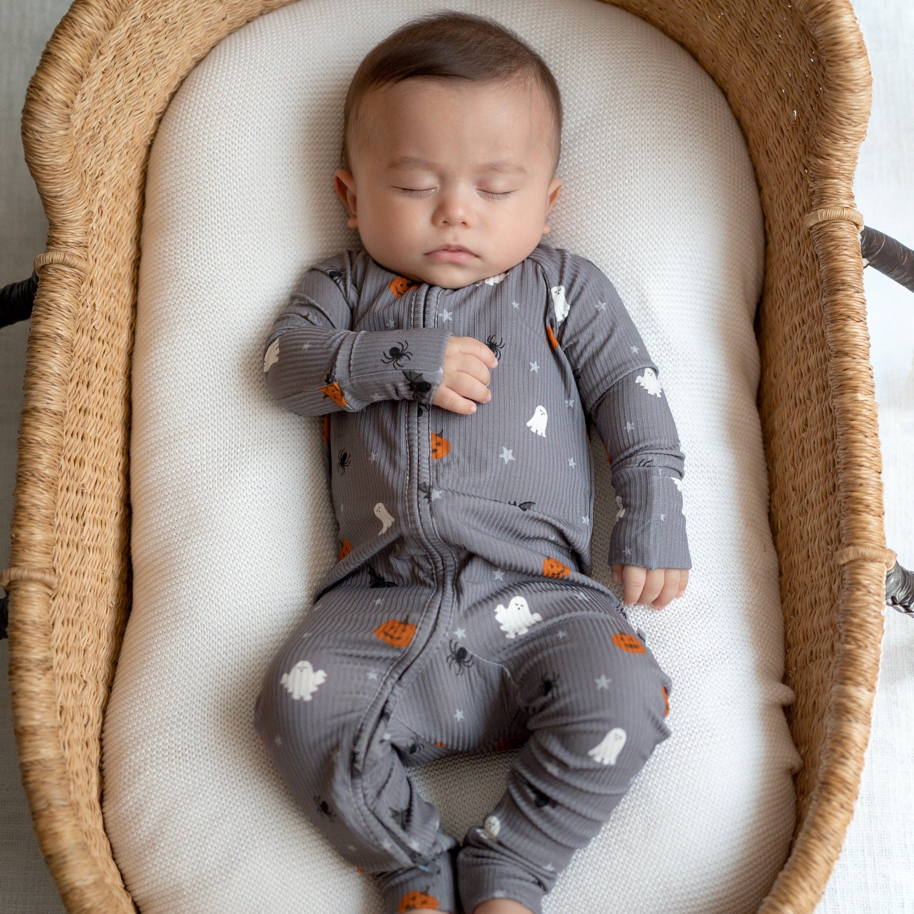 Halloween Boo Crew Small Ribbed Zip Romper
