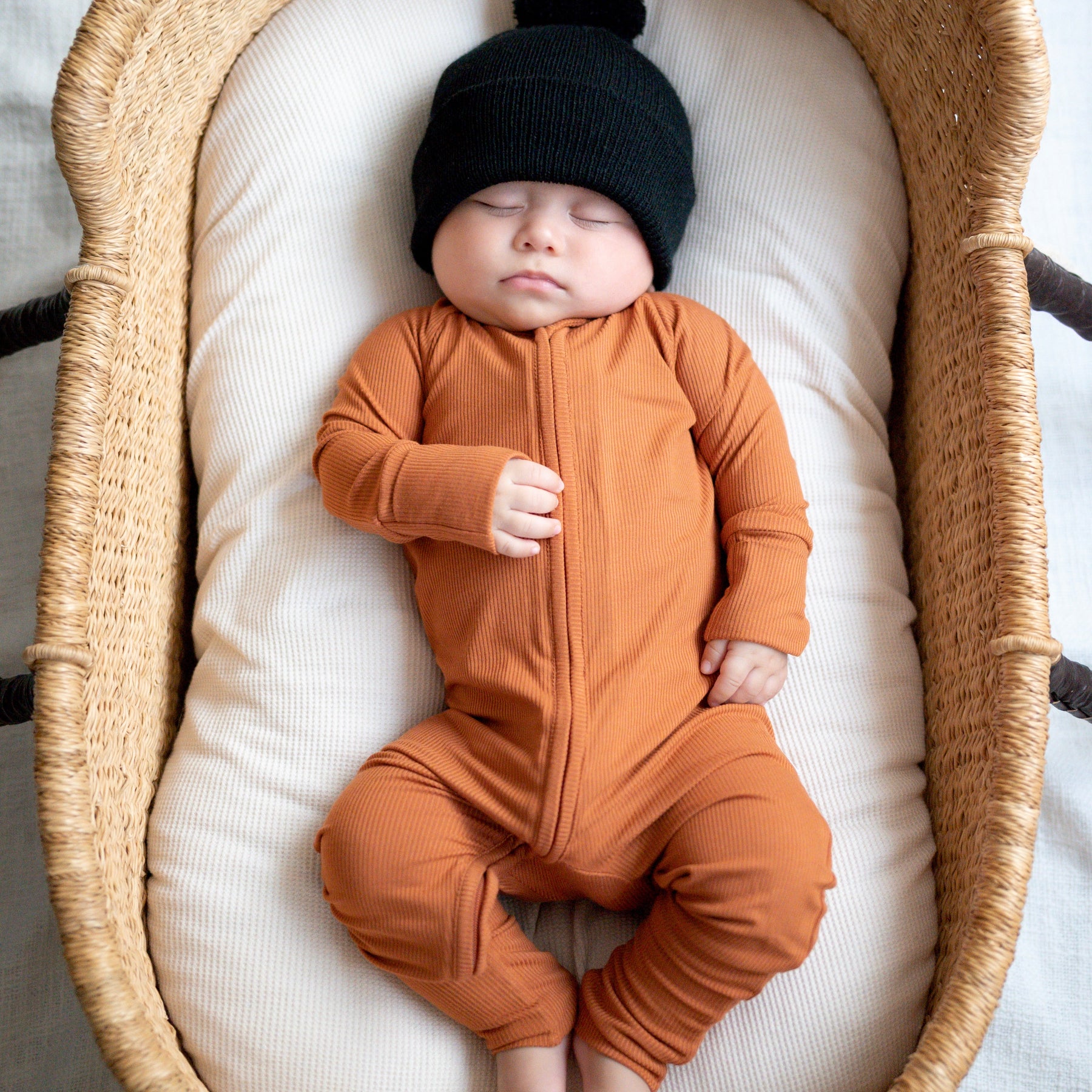Burnt Orange Small Ribbed Zip Romper