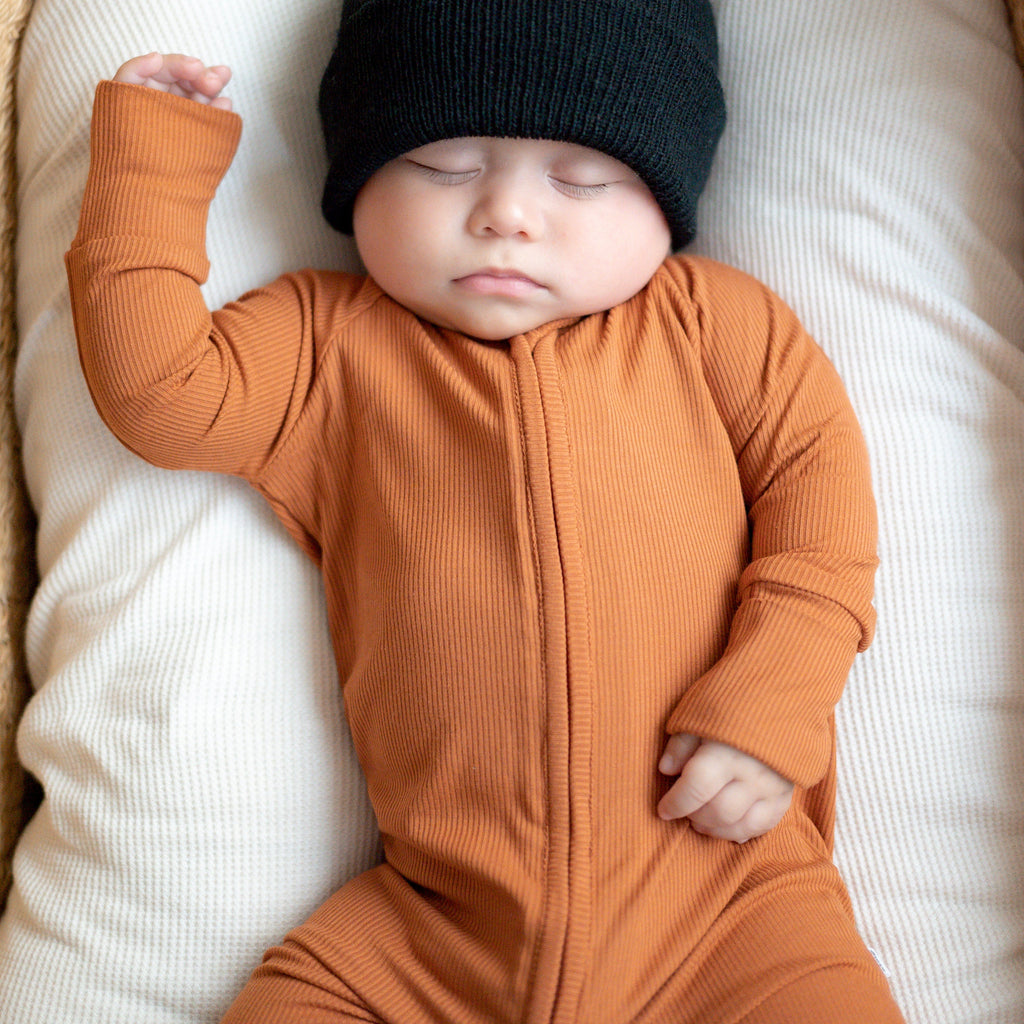 Burnt Orange Small Ribbed Zip Romper