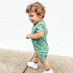 Dogs Green Small Ribbed Summer Zip Romper