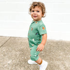 Dogs Green Small Ribbed Summer Zip Romper