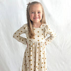 Sunflowers Small Ribbed Ruffle Long Sleeve Dress