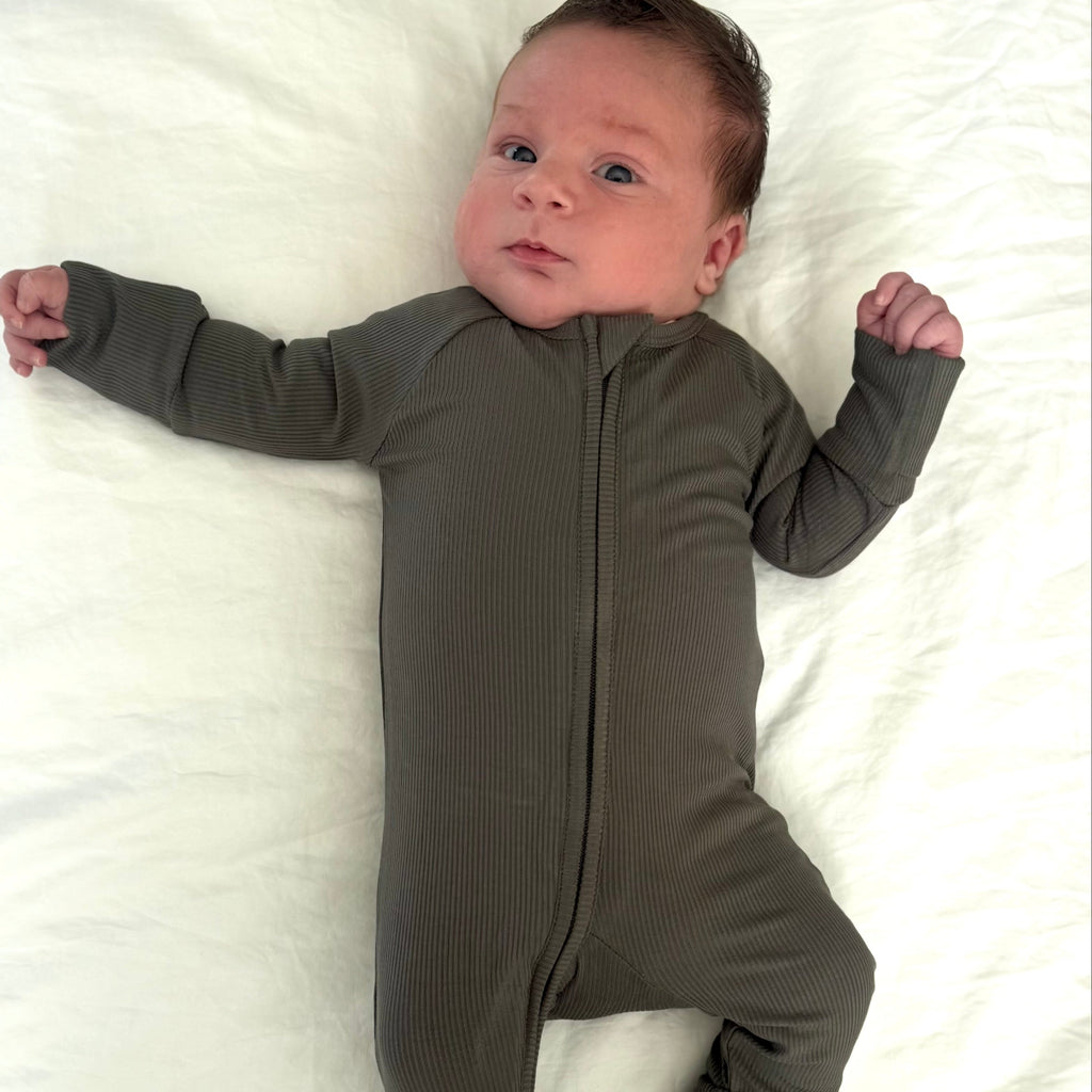 Dark Charcoal Small Ribbed Zip Romper