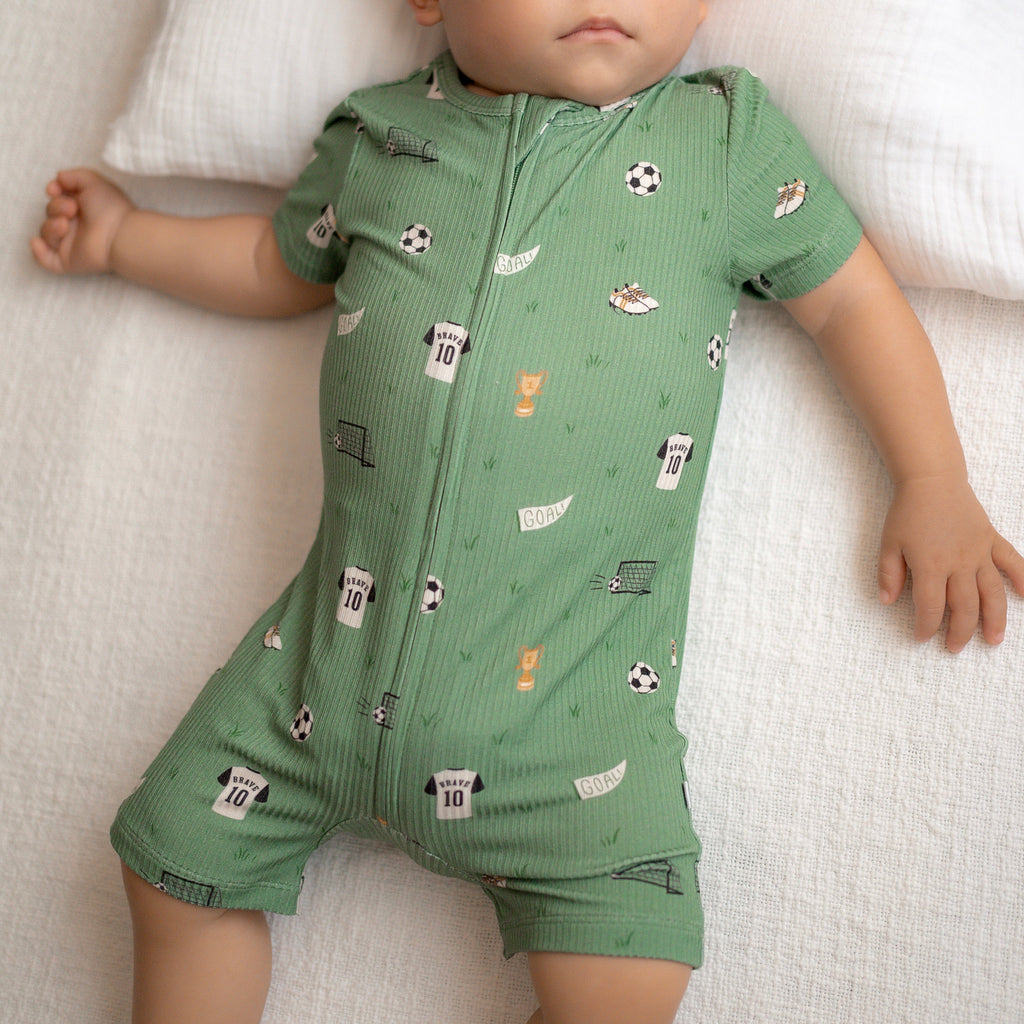 Soccer Small Ribbed Summer Zip Romper