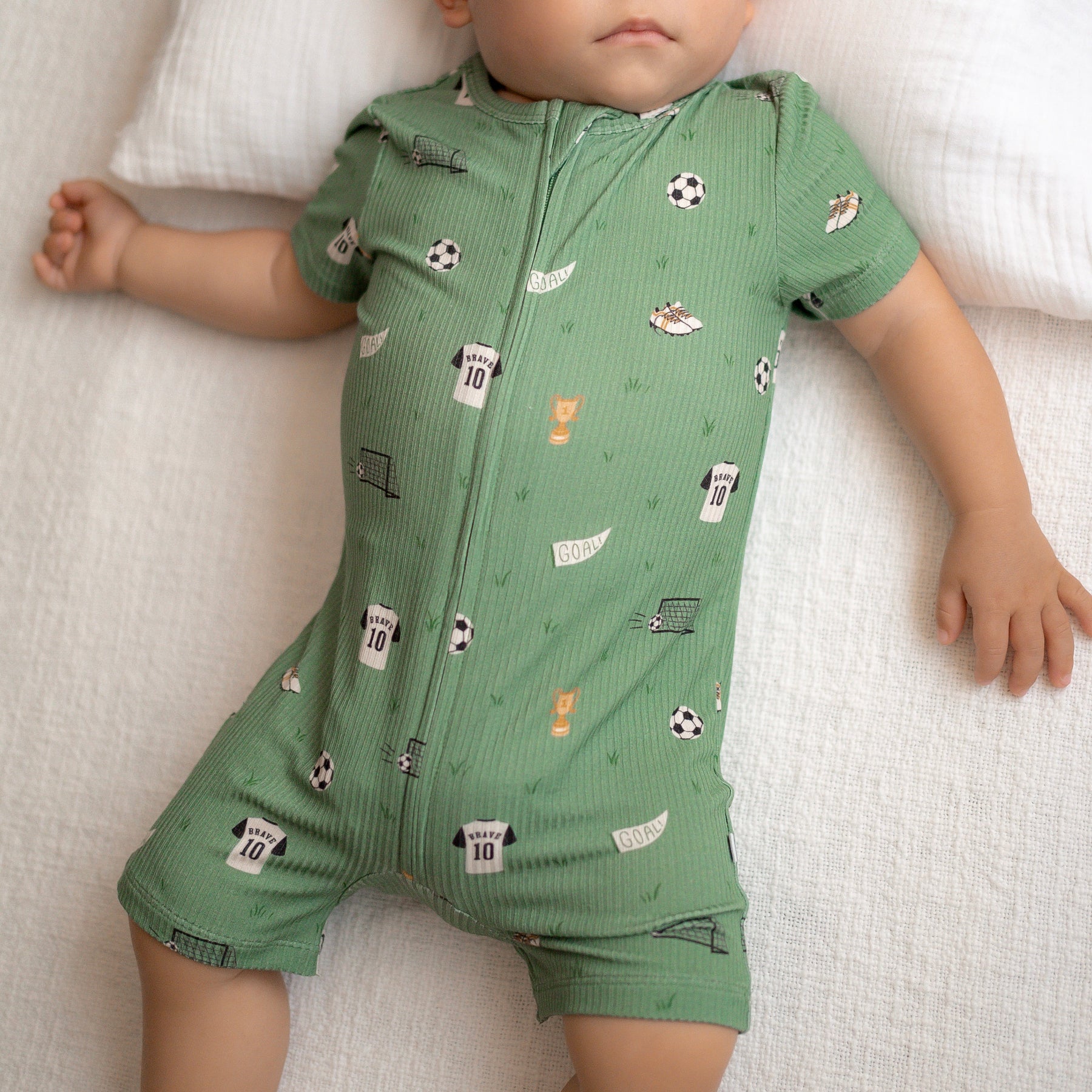 Soccer Small Ribbed Summer Zip Romper