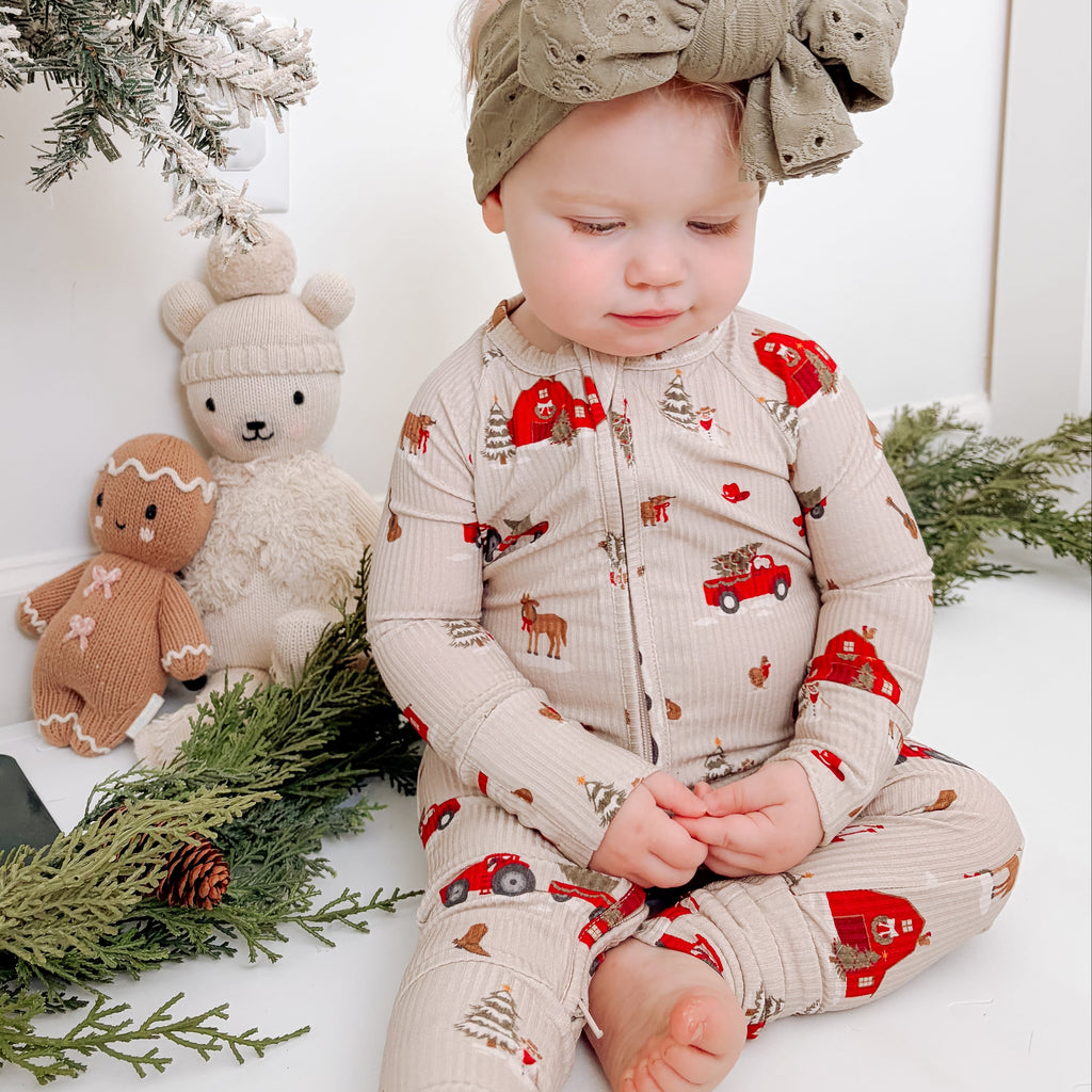 Country Christmas Small Ribbed Zip Romper
