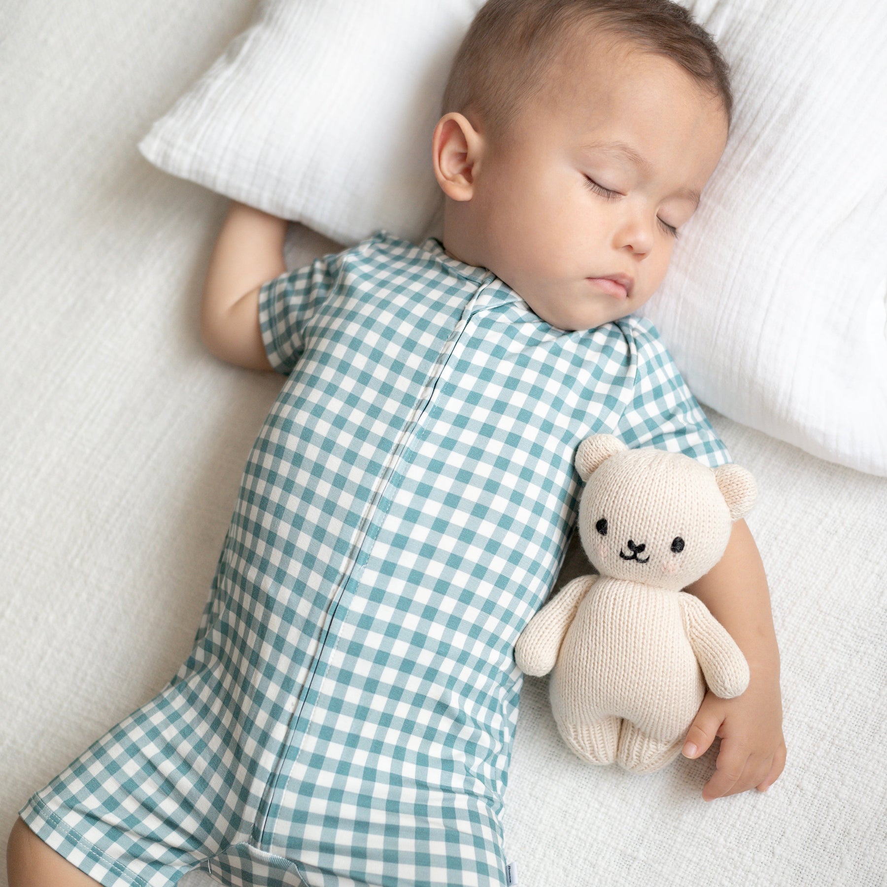 Blue Small Gingham Summer Zip Romper