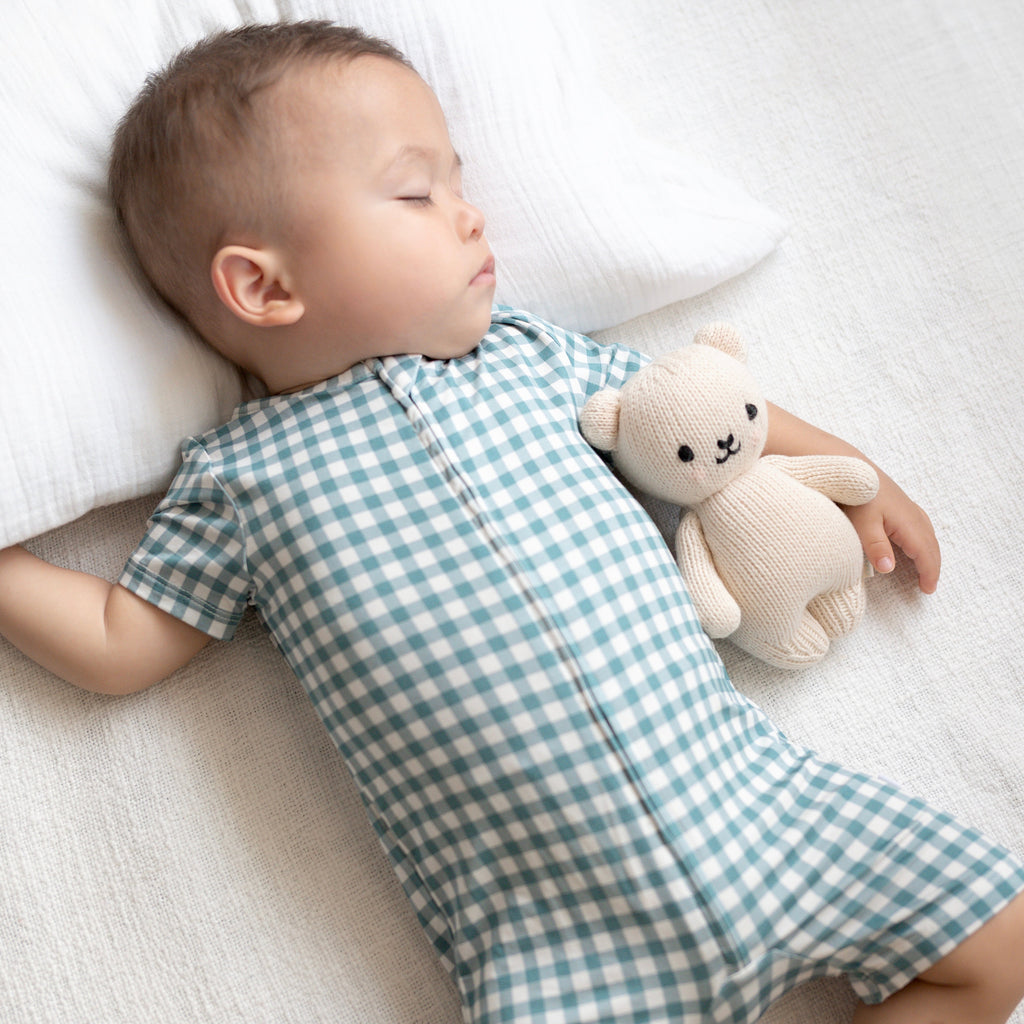 Blue Small Gingham Summer Zip Romper