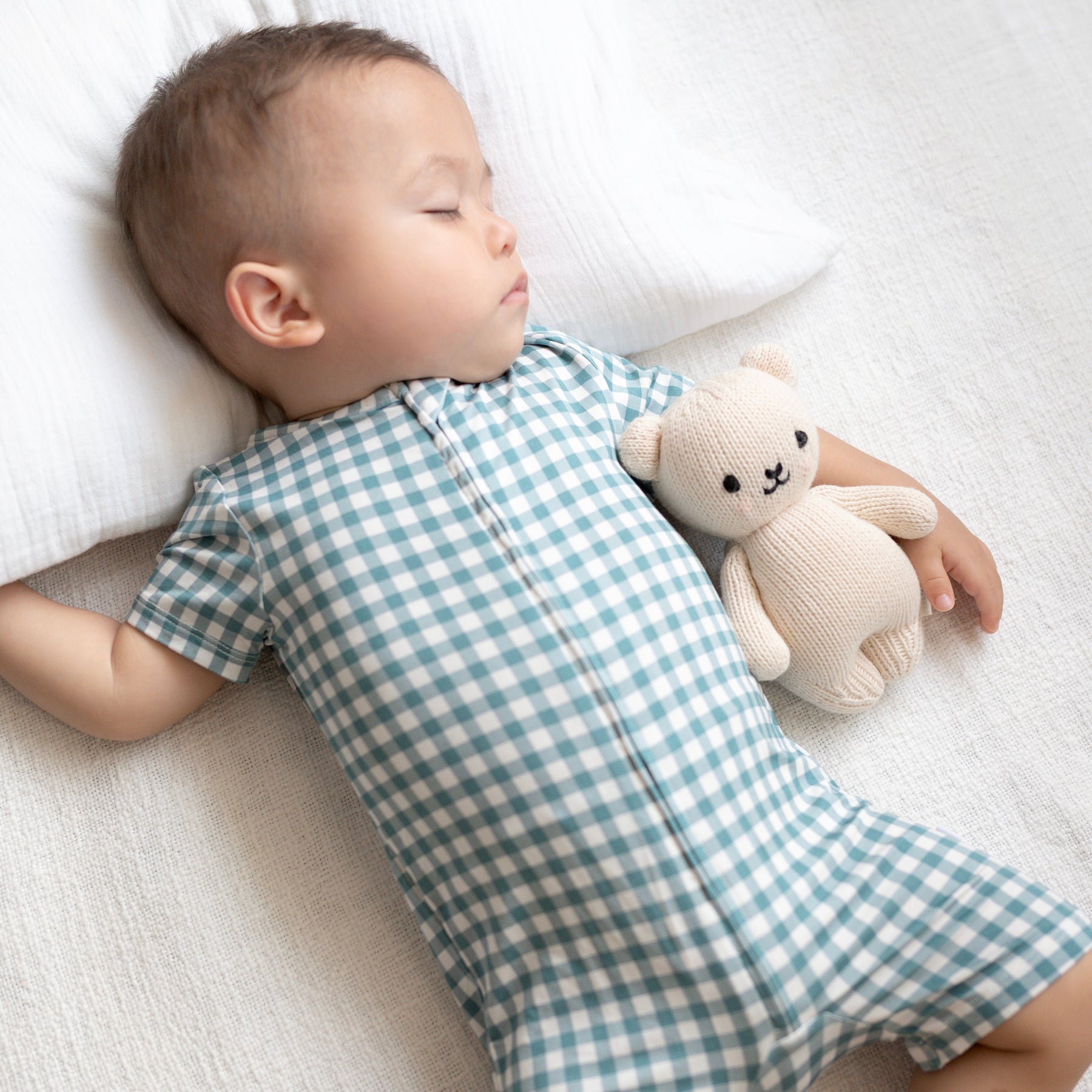 Blue Small Gingham Summer Zip Romper